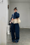 RENAISSANCE Denim patchwork tulle top RNS-KIRI-DLCF Indigo/dusty pink
